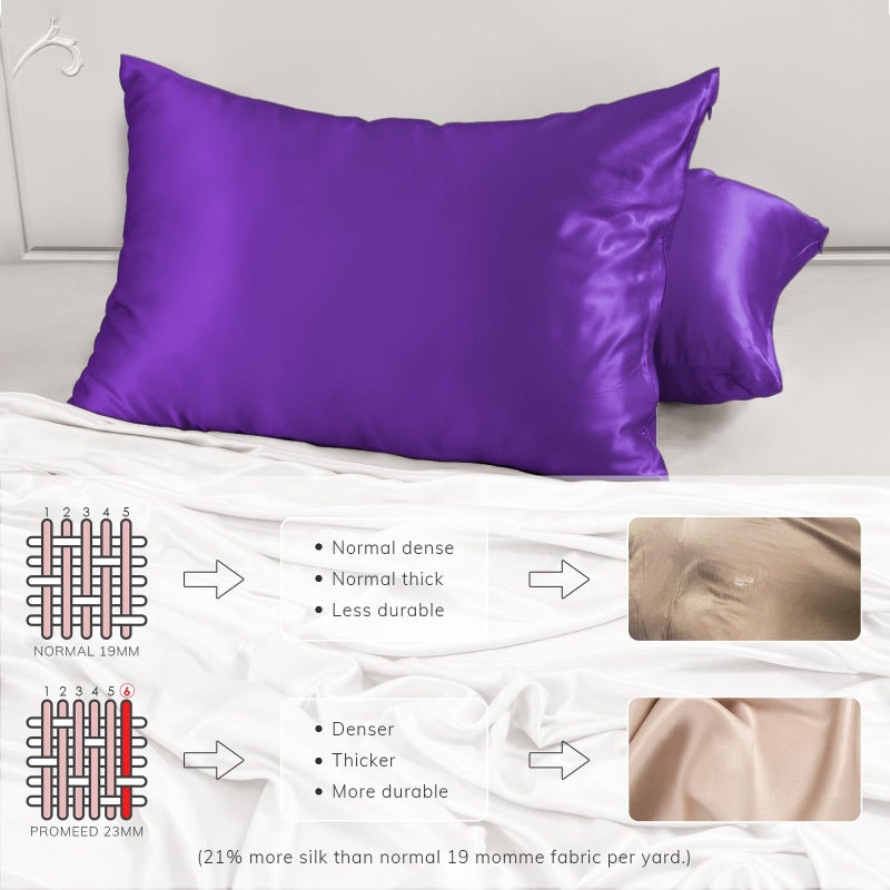 PROMEED PROMEED 100% Mulberry Silk Pillowcase Set of 2  23 Momme 3rd Gen Grade 6A+ 100% Mulberry Silk Pillow Cases 2 Pack  Real Silk Pillow Cover for Acne Prone Skin (King 20""x36""  Purple) - Image 4