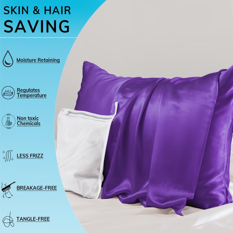PROMEED PROMEED 100% Mulberry Silk Pillowcase Set of 2  23 Momme 3rd Gen Grade 6A+ 100% Mulberry Silk Pillow Cases 2 Pack  Real Silk Pillow Cover for Acne Prone Skin (King 20""x36""  Purple) - Image 3