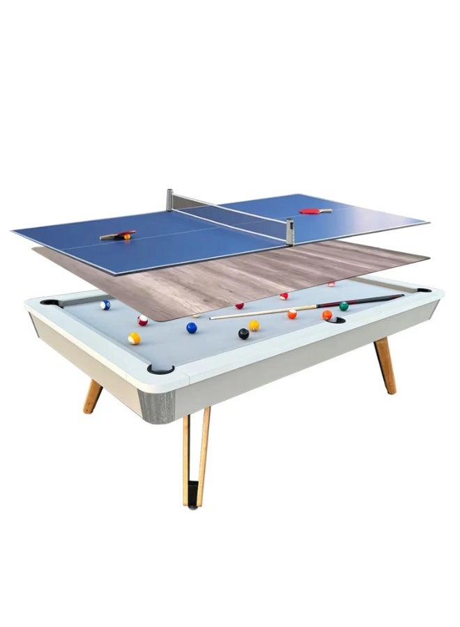 Cool Baby Style 8-ft 3 IN 1 Professional Billiard Pool Tables with Full Accessory Pool Table with Table Tennis Top - White with Grey Felt - Image 1