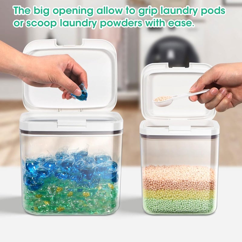TBMAXS 2 Pack Laundry Pods Container with One-Click Pop-up Lid, 95 oz + 68 oz Laundry Room Detergent Storage Container for Laundry Powder, Scent Booster, Dryer Sheet, Dryer Ball, Dishwasher Pod Holder - Image 3