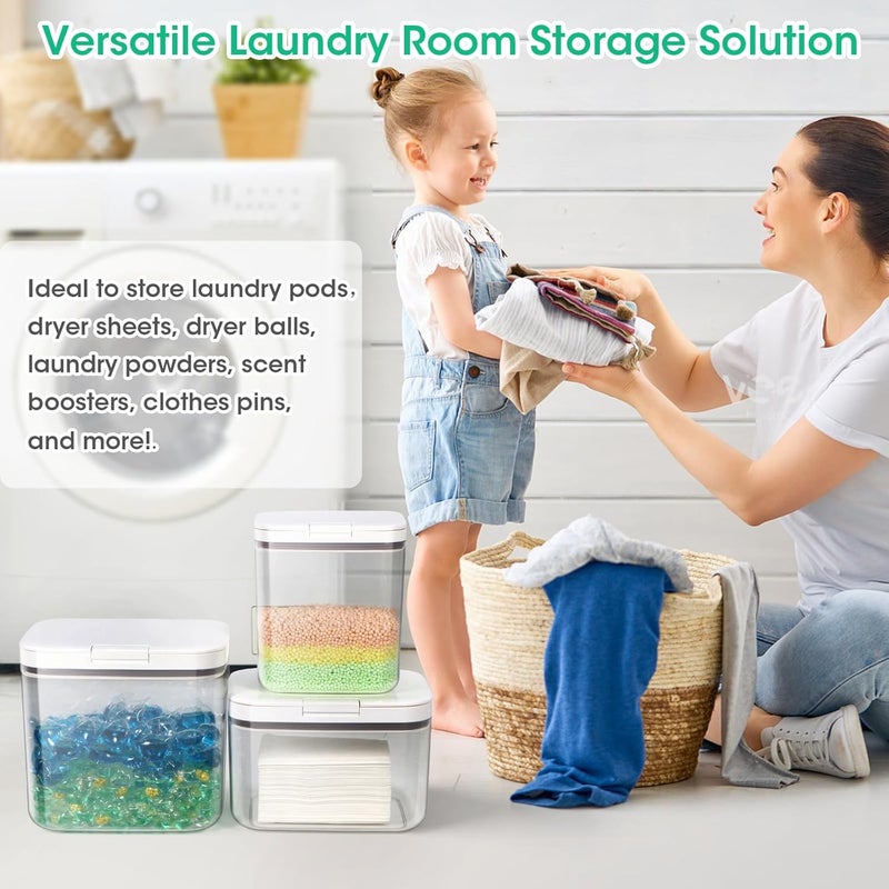 TBMAXS 2 Pack Laundry Pods Container with One-Click Pop-up Lid, 95 oz + 68 oz Laundry Room Detergent Storage Container for Laundry Powder, Scent Booster, Dryer Sheet, Dryer Ball, Dishwasher Pod Holder - Image 4