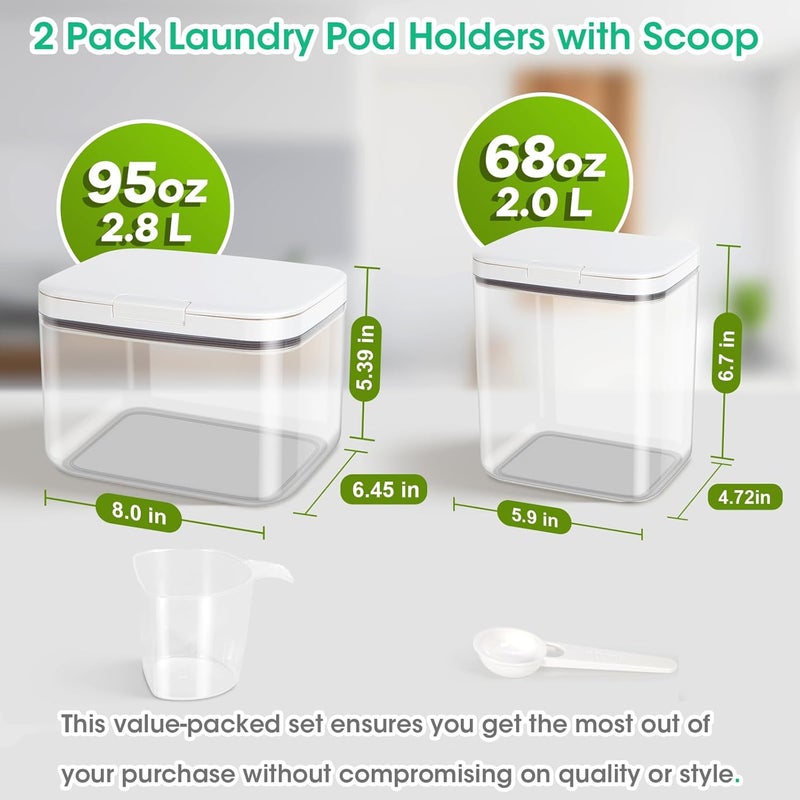 TBMAXS 2 Pack Laundry Pods Container with One-Click Pop-up Lid, 95 oz + 68 oz Laundry Room Detergent Storage Container for Laundry Powder, Scent Booster, Dryer Sheet, Dryer Ball, Dishwasher Pod Holder - Image 5