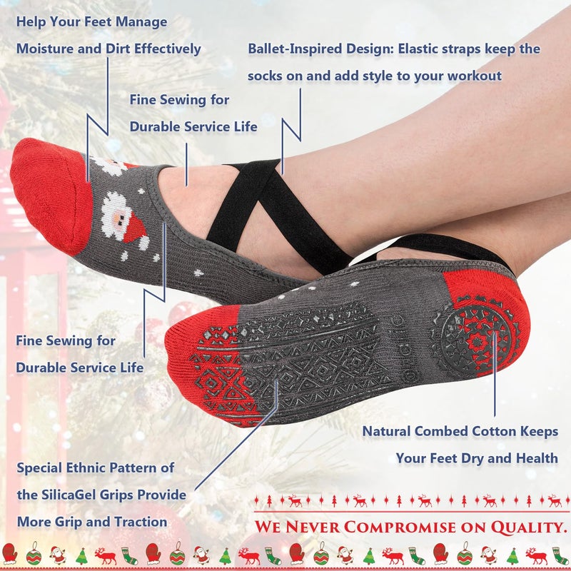 Ozaiic Yoga Socks Christmas Socks for Women Non-Slip Grips & Straps, Ideal for Pilates, Christmas Gifts, Pure Barre, Ballet, Dance, Barefoot Workout - Image 2