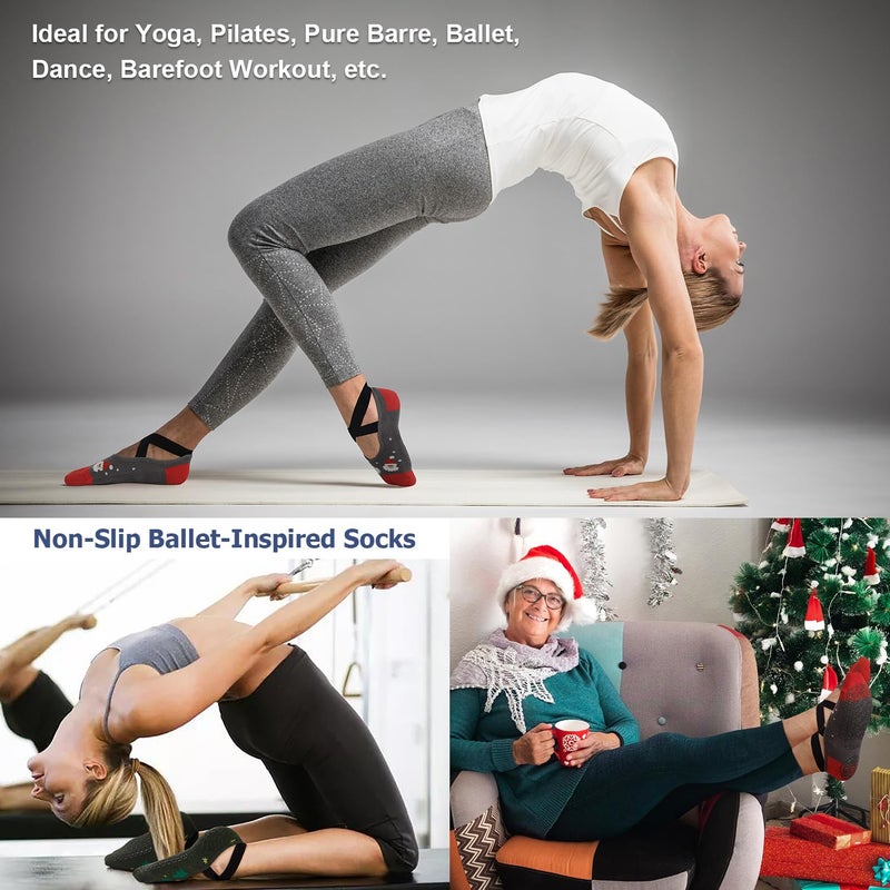 Ozaiic Yoga Socks Christmas Socks for Women Non-Slip Grips & Straps, Ideal for Pilates, Christmas Gifts, Pure Barre, Ballet, Dance, Barefoot Workout - Image 4
