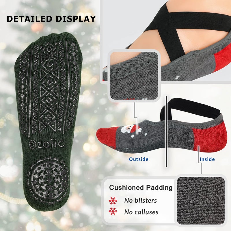 Ozaiic Yoga Socks Christmas Socks for Women Non-Slip Grips & Straps, Ideal for Pilates, Christmas Gifts, Pure Barre, Ballet, Dance, Barefoot Workout - Image 3