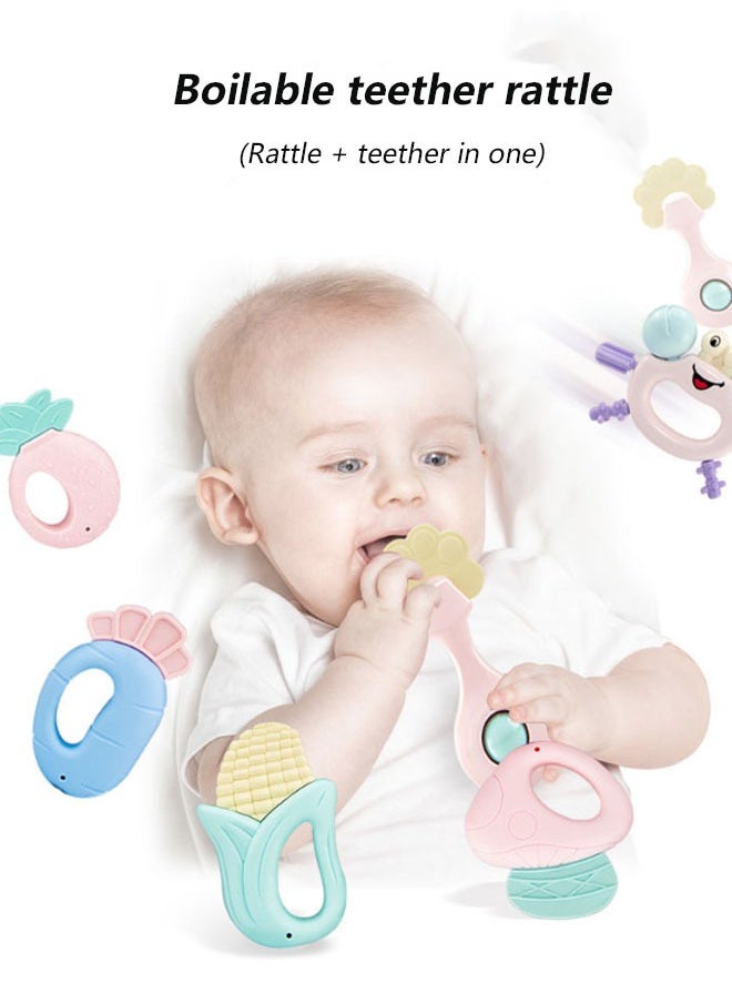 Vinnatsu Teether Rattle for Baby 6 PCS Set Toddler Toys Silicon Teether for Baby Toys 6 Months Shake Rattle Sensory Teether Early Development Learning Music Toy  - Image 2