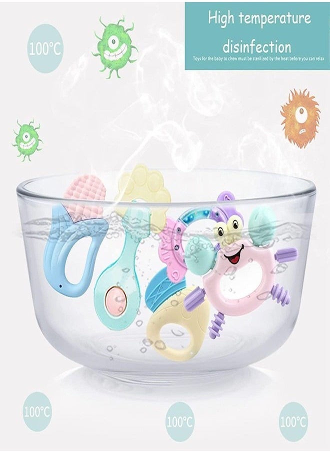 Vinnatsu Teether Rattle for Baby 6 PCS Set Toddler Toys Silicon Teether for Baby Toys 6 Months Shake Rattle Sensory Teether Early Development Learning Music Toy  - Image 5