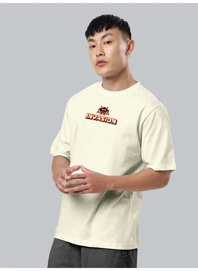 فيردو Veirdo®_Pure Cotton Oversized Loose Baggy Fit Round Neck Half Sleeve Cool Graphic Printed T-Shirt for Men & Boys (Sizes: S to 2XL) (OS_100_Invasion_SW_S)