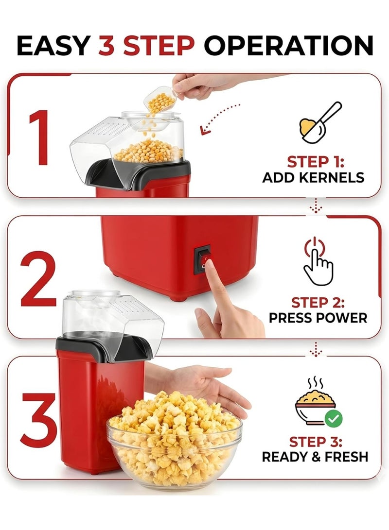1200W Hot Air Popcorn Maker Machine – Oil-Free Electric Popcorn Popper with Fast 2-Minute Popping, One-Touch Operation, Up to 98% Popping Rate, Overheat Protection, Easy to Clean for Home, Parties & Movie Nights - Image 5