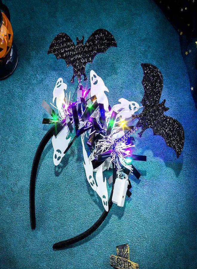Gangel Light Up Halloween Headband Sparkling Bat Hairband Festive Costume Party Hair Accessories for Women (black-3) - Image 3