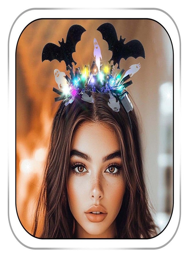 Gangel Light Up Halloween Headband Sparkling Bat Hairband Festive Costume Party Hair Accessories for Women (black-3) - Image 1