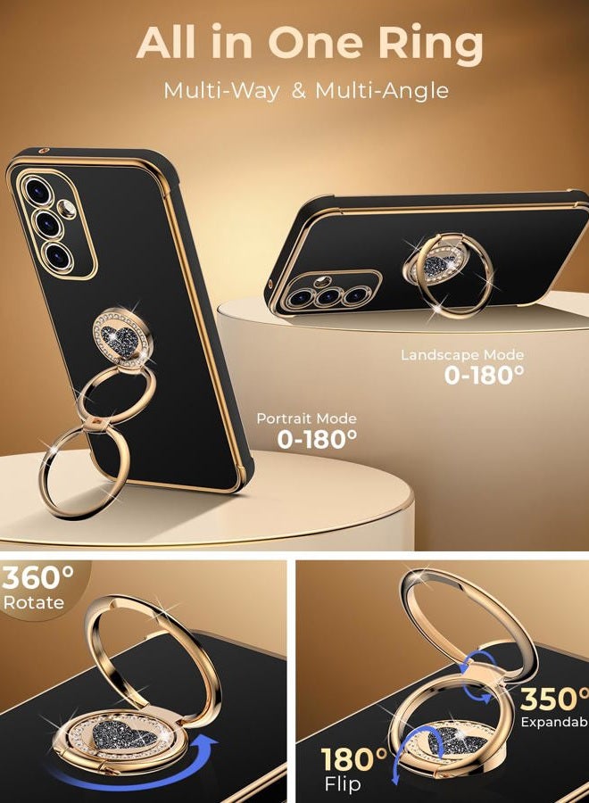 XYZ for Galaxy S24 Plus Case with Stand, Phone Case with Double Ring Kickstand,Women Girls Cute Love-Heart Luxury Bling Protective Cover for Samsung S24 Plus, Black - Image 3
