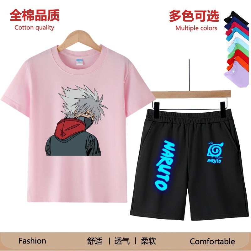 Naruto Kakashi Naruto Pure Cotton Short-Sleeved Suit Luminous Men And Women Student Fashion T-Shirt Summer Joint Style - Image 3