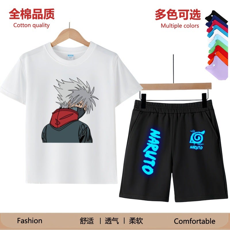 Naruto Kakashi Naruto Pure Cotton Short-Sleeved Suit Luminous Men And Women Student Fashion T-Shirt Summer Joint Style - Image 2