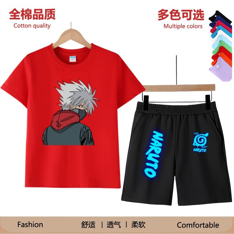 Naruto Kakashi Naruto Pure Cotton Short-Sleeved Suit Luminous Men And Women Student Fashion T-Shirt Summer Joint Style - Image 1