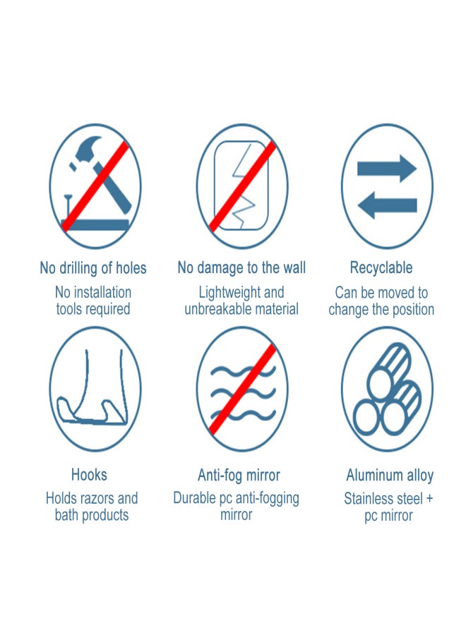 Suction Cup Anti-fog Vanity Mirror with Hooks No-Punch Bathroom Shower Shaving Makeup Mirror - Image 4