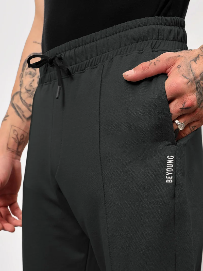 Beyoung Dark Grey Track Pants for Men