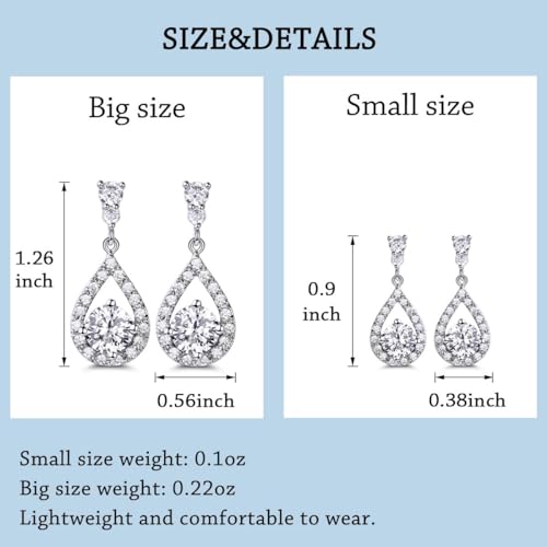 GULICX Dazzling Silver Plated Base Clear Round Cut Flawless CZ Cubic Zirconia Crystal White Drop Earrings - Image 2