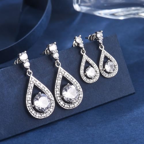 GULICX Dazzling Silver Plated Base Clear Round Cut Flawless CZ Cubic Zirconia Crystal White Drop Earrings - Image 3