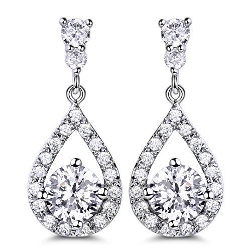 GULICX Dazzling Silver Plated Base Clear Round Cut Flawless CZ Cubic Zirconia Crystal White Drop Earrings - Image 1