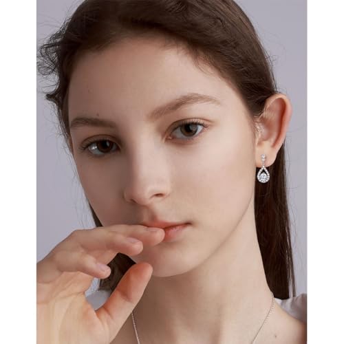 GULICX Dazzling Silver Plated Base Clear Round Cut Flawless CZ Cubic Zirconia Crystal White Drop Earrings - Image 5