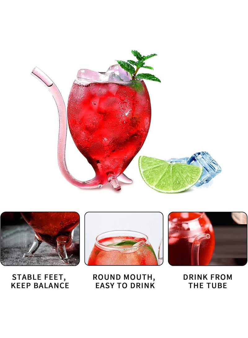 Bluejw Vampire Wine Glass Set of 2 Cocktail Glass  with Drinking Tube Straw Creative Glass Decanter Cups Mugs for Wine Champagne Juice Home Bar Party Club Glassware Barware Tool - Image 3