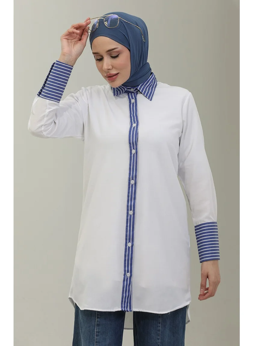 Sefa Merve Striped Garnish Tunic 4823-06 White