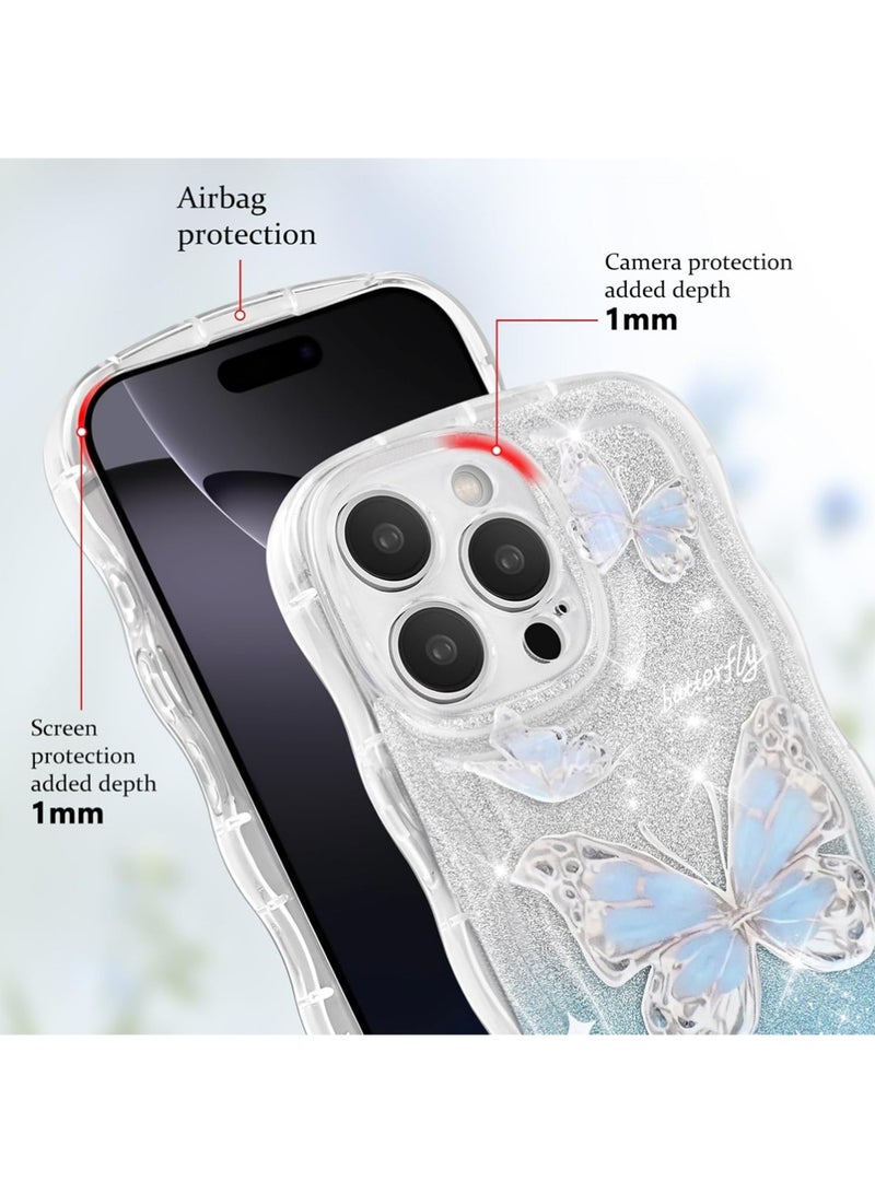 iPhone 16 Pro Case Cover erfly Pattern with Camera Len Protector Beaded Lanyard Wrist Anti-drop Strap for Women Girls,Soft TPU Full Protective Cover Back Comfortable Touch Feeling Accessory - Image 4