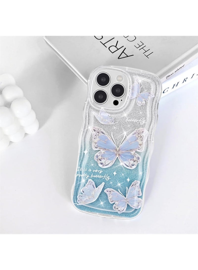 iPhone 16 Pro Case Cover erfly Pattern with Camera Len Protector Beaded Lanyard Wrist Anti-drop Strap for Women Girls,Soft TPU Full Protective Cover Back Comfortable Touch Feeling Accessory - Image 5