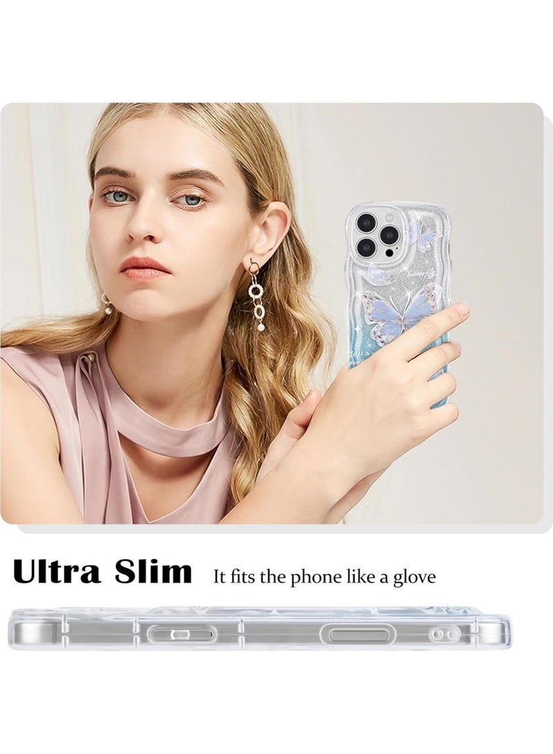 iPhone 16 Pro Case Cover erfly Pattern with Camera Len Protector Beaded Lanyard Wrist Anti-drop Strap for Women Girls,Soft TPU Full Protective Cover Back Comfortable Touch Feeling Accessory - Image 2