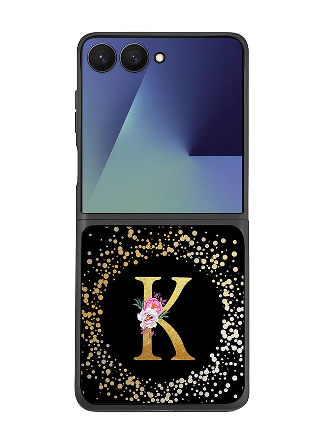 For Samsung Galaxy Z Flip7 Case,Slim fit Camera Protection, Shockproof Thin Phone cover  - Custom Monogram Floral - K ( Black )