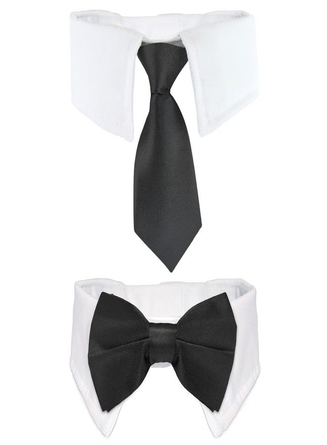 Koolmox Pet Ties, KOOLMOX Handcrafted Adjustable White Collar with Black Tie and Bow for Pet, Cat Bow Tie for Medium Sized Dogs Tuxedo Tux Suits, Wedding Birthday Valentines Day Grooming, 2 Pack Black - Image 1