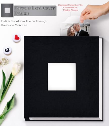 Artfeel Photo Album Self Adhesive Scrapbook Album for 3x5 4x6 5x7 8x10 Pictures,40 Pages Linen Cover with Display Window DIY Photo Book,Ideal Gifts for Family Travel Wedding Baby - Image 2