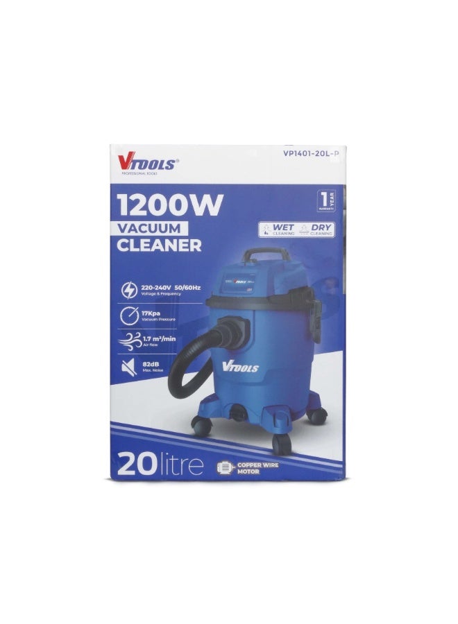 في تولز مكنسة كهربائية VTOOLS سعة 20 لترًا للتنظيف الجاف والرطب بقوة 1200 وات مع خاصية شفط قوية ووظيفة تصريف - Image 5