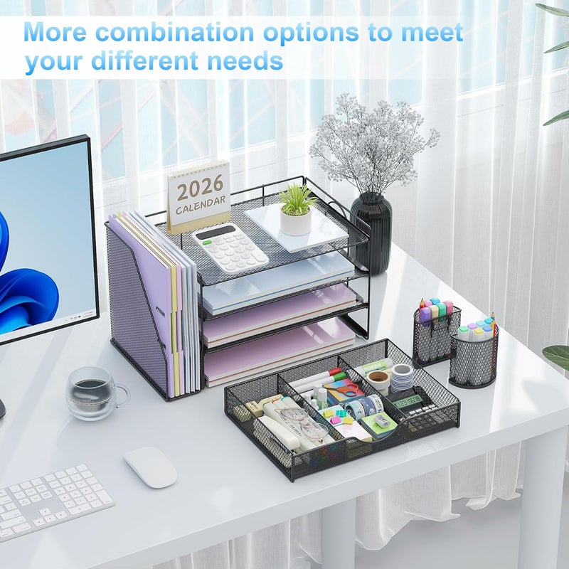 gianotter 4-Tier Desk Organizer with Drawers, File Holders, Letter Trays, and Pen Holders - Workspace Accessories for Office Supplies (Black) - Image 3