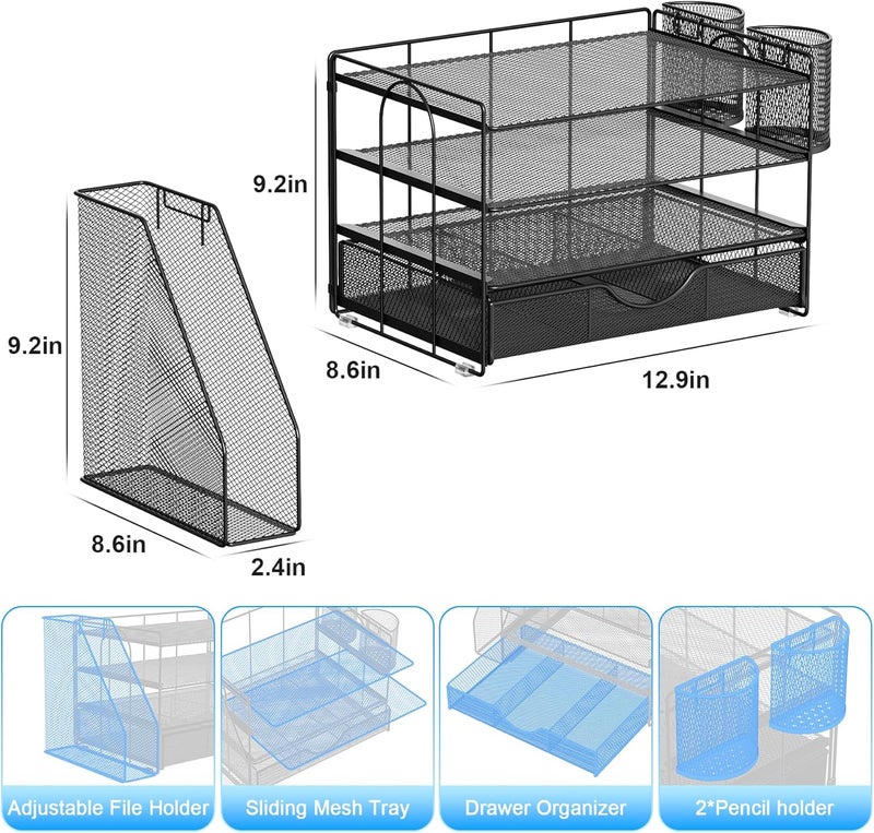 gianotter 4-Tier Desk Organizer with Drawers, File Holders, Letter Trays, and Pen Holders - Workspace Accessories for Office Supplies (Black) - Image 5