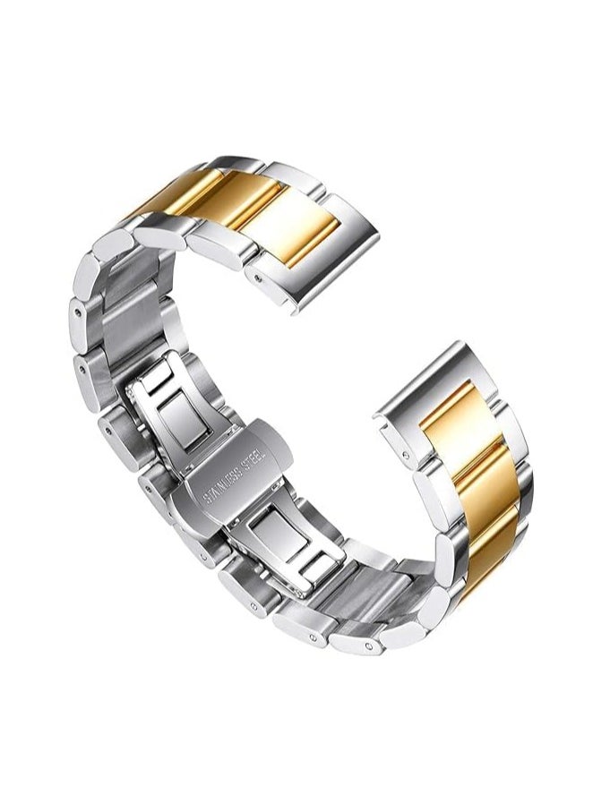 22mm Stainless Steel Metal Band Compatible with Huawei Watch GT2 / GT2 PRO / GT Runner / GT3 / GT3 Pro / GT4 / GT4 Pro / GT1 46mm by TenTech - Gold & Silver