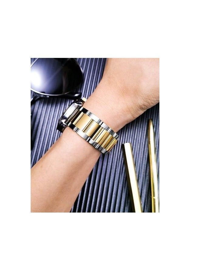22mm Stainless Steel Metal Band Compatible with Huawei Watch GT2 / GT2 PRO / GT Runner / GT3 / GT3 Pro / GT4 / GT4 Pro / GT1 46mm by TenTech - Gold & Silver