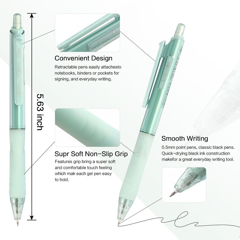 NNY Gel Pens Black Ink Pen 0.5mm with Comfort Grip for Smooth Writing, School & Office Supplies (6 Pack) - Image 2