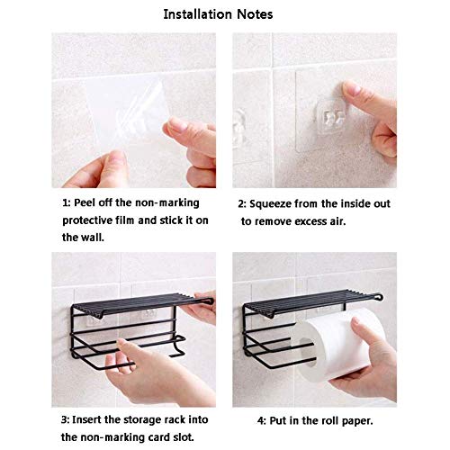 Gopendra 1 Pc Self Adhesive Tissue Toilet Paper Holder Storage with Shelf - Black - Image 5
