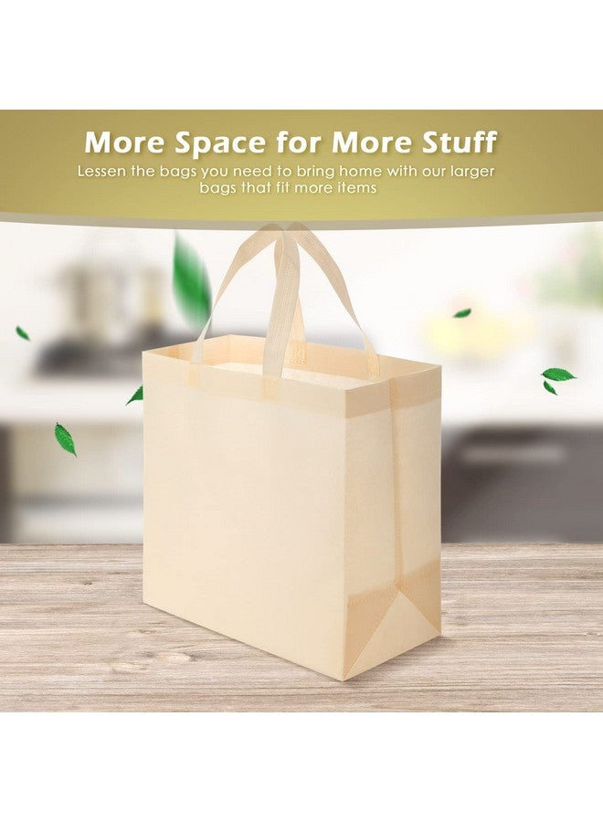 Reginary Reginary 50 Pieces Reusable Totes Bag Bulk Shopping Bags Non Woven Grocery handbag with Handles Foldable for Boutiques(Beige)  - Image 2