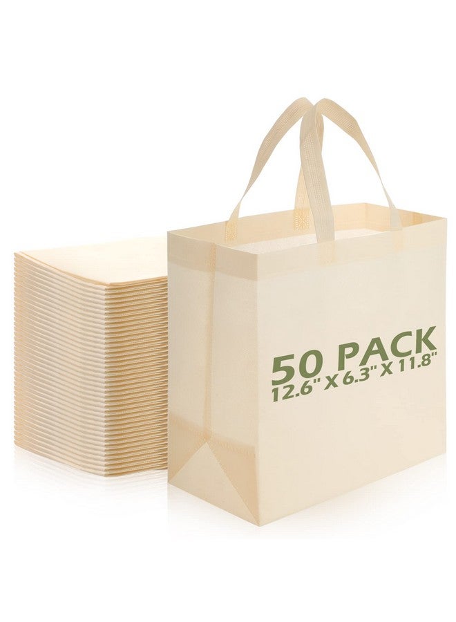 Reginary Reginary 50 Pieces Reusable Totes Bag Bulk Shopping Bags Non Woven Grocery handbag with Handles Foldable for Boutiques(Beige)  - Image 1