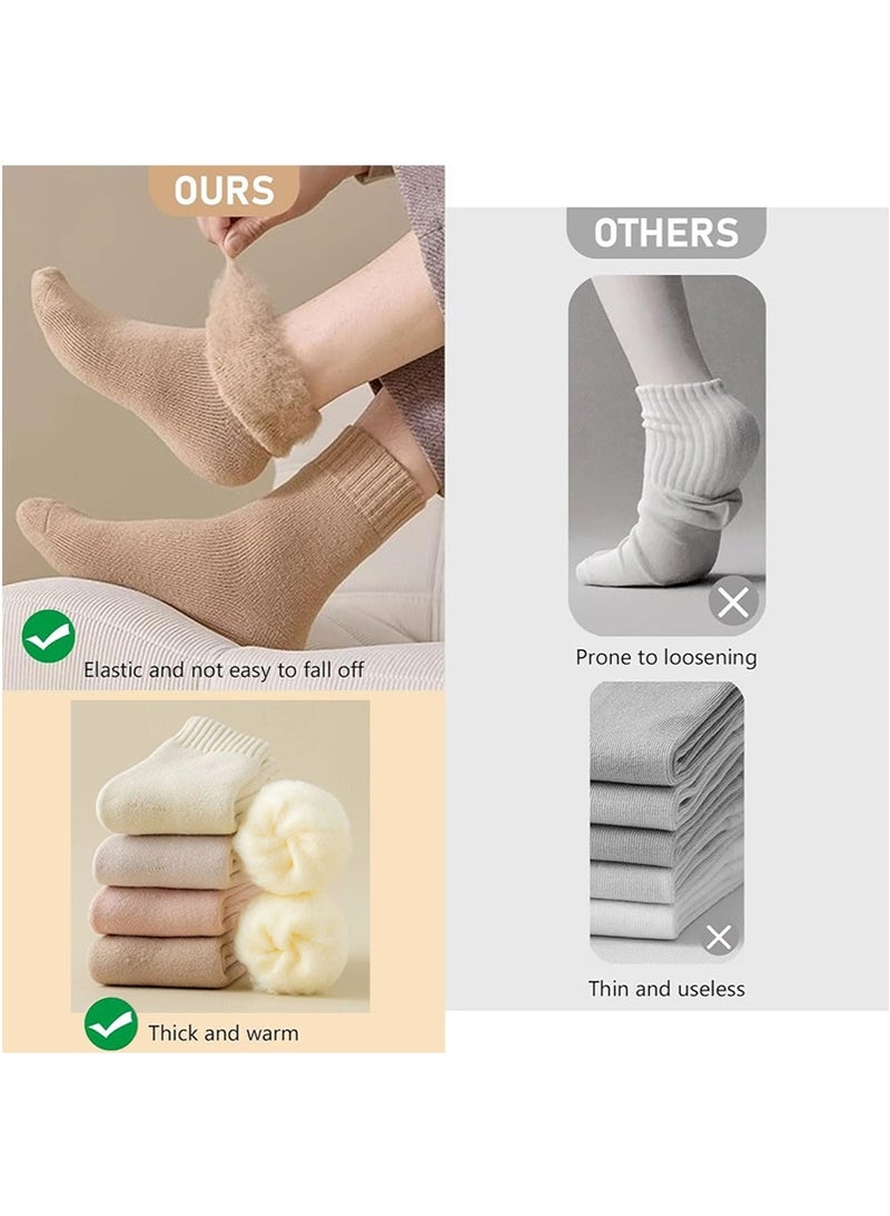 تابيت 4 أزواج المرأة الخريف الشتاء منتصف العجل الجوارب ، الكبار سميكة بلش الجوارب الدافئة ، الصوف مصفوفة الجوارب الحرارية للطقس البارد - Image 5
