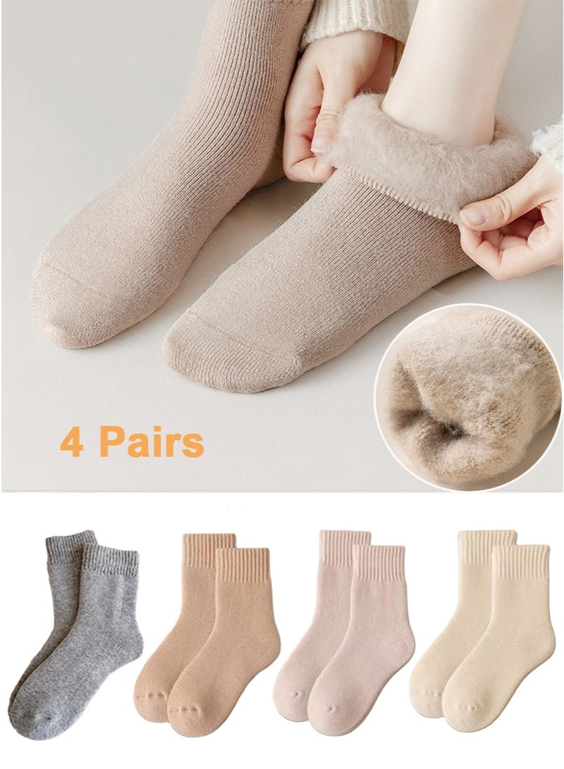 تابيت 4 أزواج المرأة الخريف الشتاء منتصف العجل الجوارب ، الكبار سميكة بلش الجوارب الدافئة ، الصوف مصفوفة الجوارب الحرارية للطقس البارد - Image 1