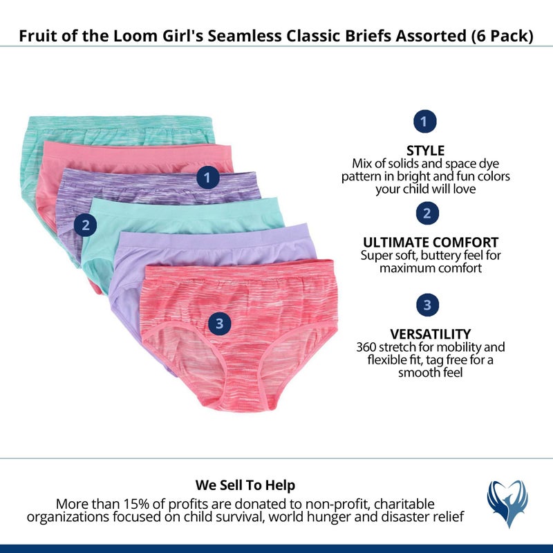 Fruit of the Loom girls Seamless Underwear Multipack Briefs, Brief - 6 Pack Assorted, 10 12 US - Image 5