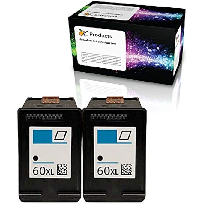 REFILLED INK CARTRIDGE REPLACEMENT FOR HP 60XL BLACK FOR ENVY 120 114 DESKJET F4480 F4210 D1660 F4400 PRINTERS (2 BLACK)