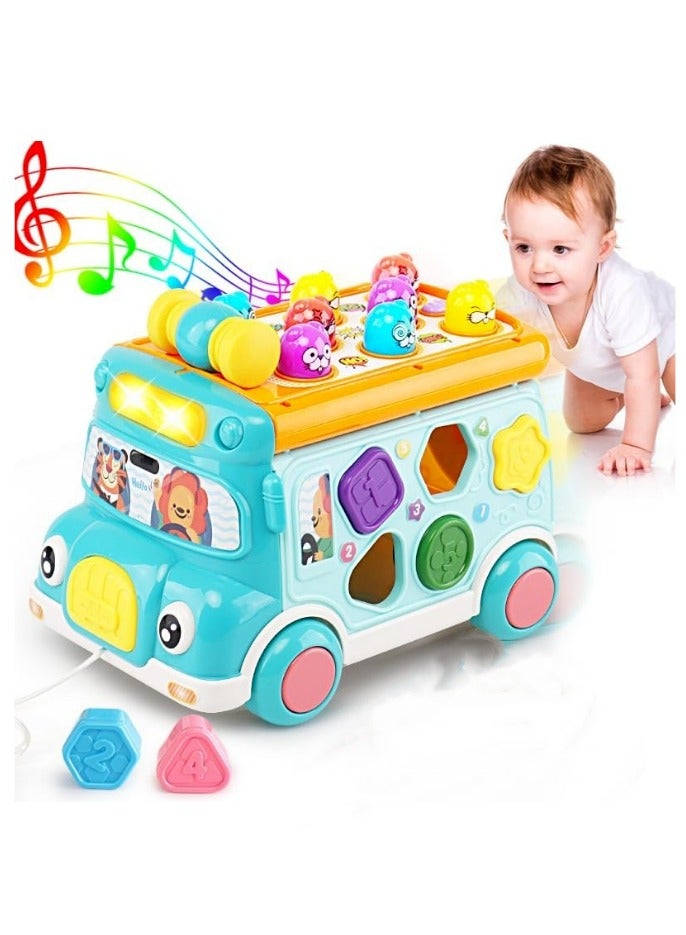 متجر الفرح لعبة حافلة الأنشطة الموسيقية للأطفال، تعليم الرضع تعلم السيارة، الصوت والضوء، لعبة تفاعلية، فارز الأشكال، مطابقة الحيوانات، هدية عيد ميلاد للعطلات للأطفال الصغار الصبي والبنات باللون الأزرق - Image 1