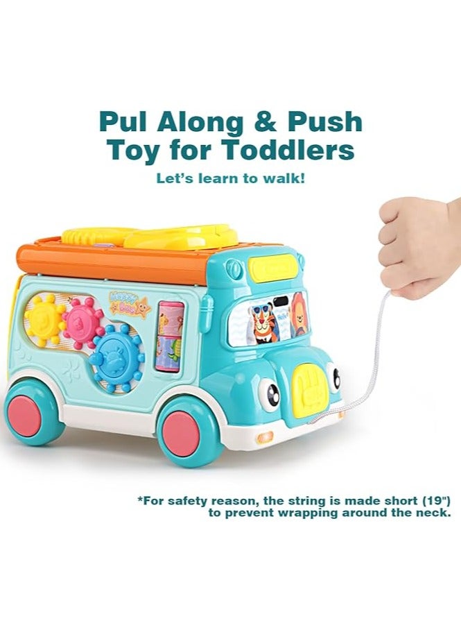 متجر الفرح لعبة حافلة الأنشطة الموسيقية للأطفال، تعليم الرضع تعلم السيارة، الصوت والضوء، لعبة تفاعلية، فارز الأشكال، مطابقة الحيوانات، هدية عيد ميلاد للعطلات للأطفال الصغار الصبي والبنات باللون الأزرق - Image 3