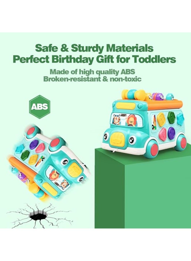 متجر الفرح لعبة حافلة الأنشطة الموسيقية للأطفال، تعليم الرضع تعلم السيارة، الصوت والضوء، لعبة تفاعلية، فارز الأشكال، مطابقة الحيوانات، هدية عيد ميلاد للعطلات للأطفال الصغار الصبي والبنات باللون الأزرق - Image 5