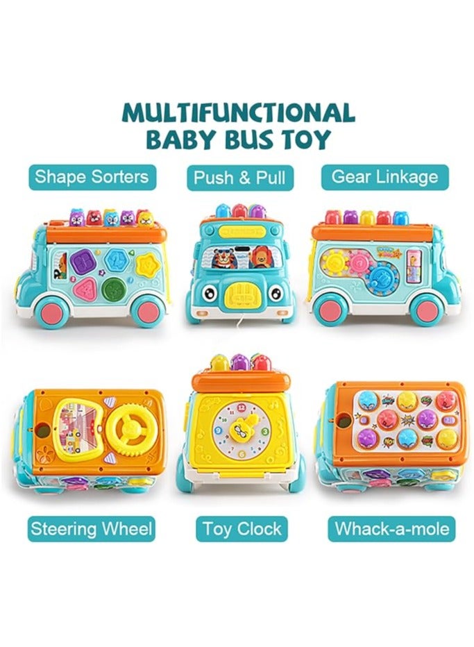 متجر الفرح لعبة حافلة الأنشطة الموسيقية للأطفال، تعليم الرضع تعلم السيارة، الصوت والضوء، لعبة تفاعلية، فارز الأشكال، مطابقة الحيوانات، هدية عيد ميلاد للعطلات للأطفال الصغار الصبي والبنات باللون الأزرق - Image 2